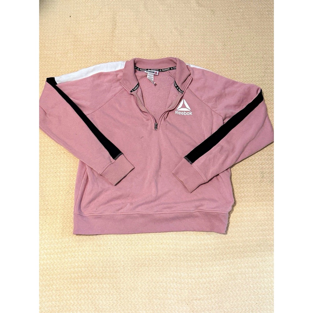 Reebok Women's Pink/Black/White Colorblock 1/4 Zip Fleece Pullover L Logo